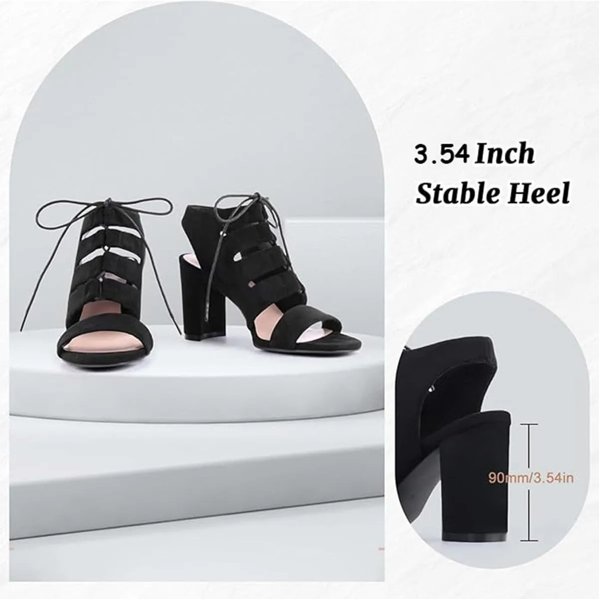 perixir Women's Black Heeled Sandals With Lace Up And Peep Toe Elegant Block High Heel Sandal For Women Fashion Dress Strappy Heels Womens Comfortable Shoes For Wedding Office Party