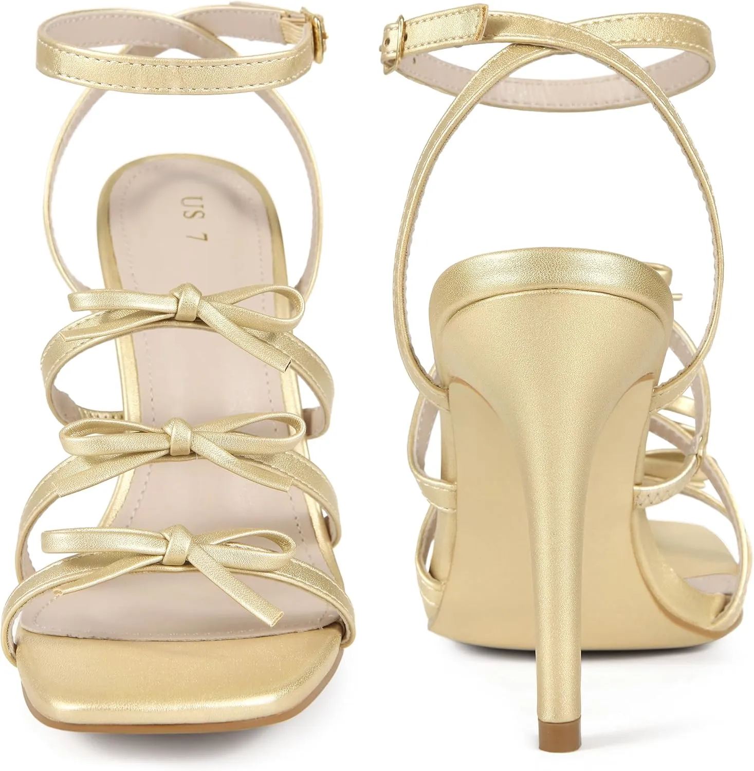 Perphy Bow Tie Strappy High Heel Square Toe Sandals for Women