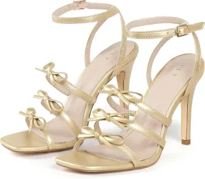 Perphy Bow Tie Strappy High Heel Square Toe Sandals for Women