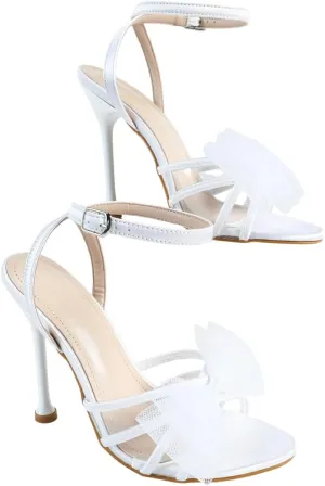 Pink High Heel Sandals for Women, Women's Satin Rhinestone Flower Heels with Ankle Strap, Elegant Dressy Shoes for Weddings, Parties & Evening Events (US 6-10.5)
