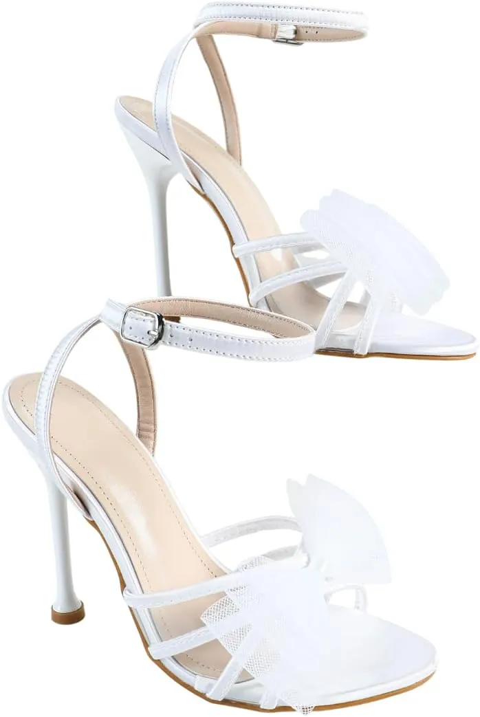 Pink High Heel Sandals for Women, Women's Satin Rhinestone Flower Heels with Ankle Strap, Elegant Dressy Shoes for Weddings, Parties & Evening Events (US 6-10.5)