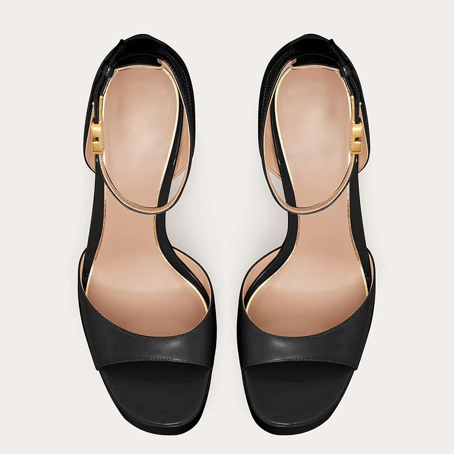 Platform Heels for Women 5.9IN High Heels Open Toe Pumps Buckle Solid Color Chunky Heels Platform Heel Sandals Ankle Strap Womens Party Pumps Wedding Shoes