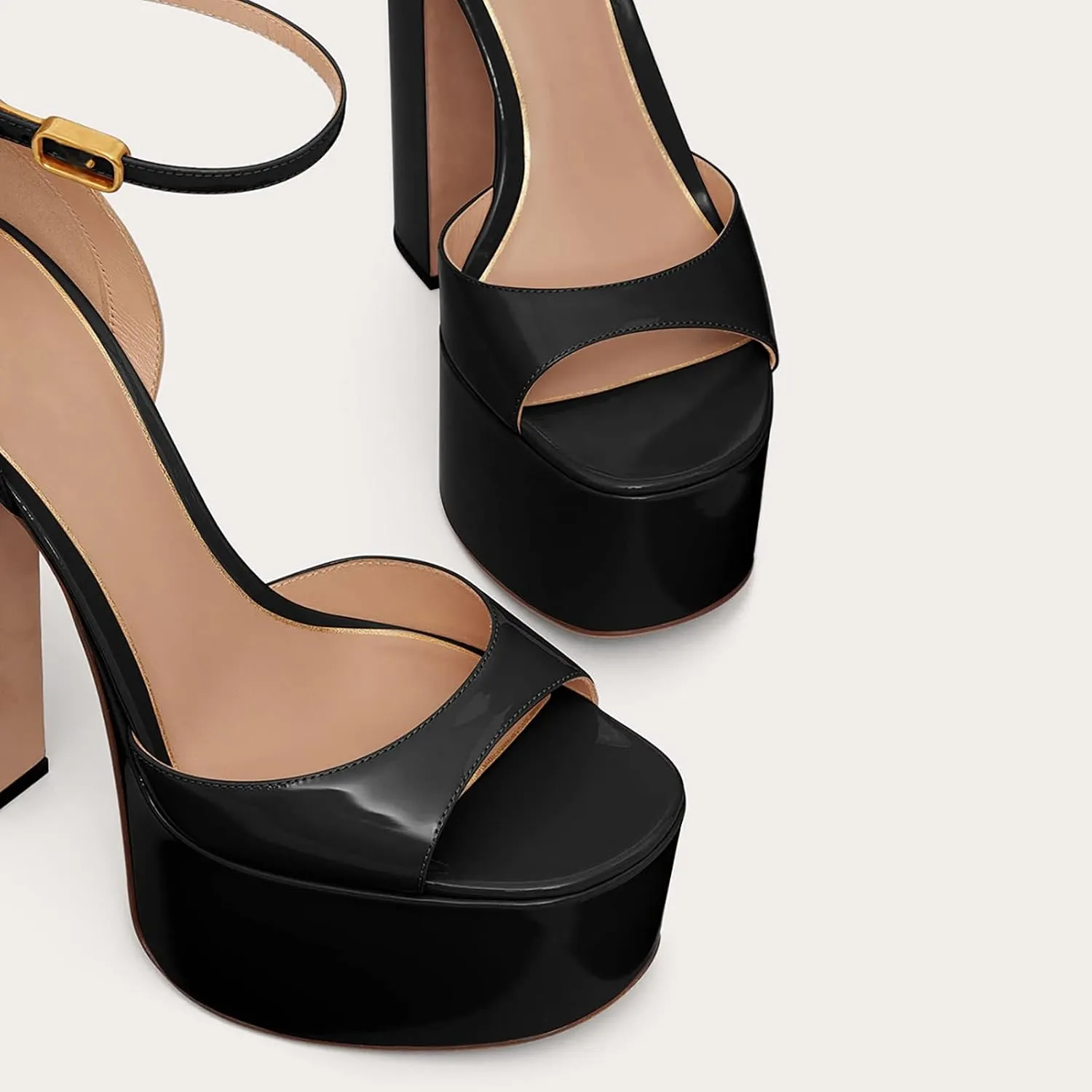 Platform Heels for Women 5.9IN High Heels Open Toe Pumps Buckle Solid Color Chunky Heels Platform Heel Sandals Ankle Strap Womens Party Pumps Wedding Shoes
