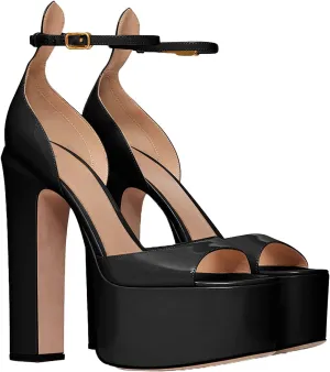 Platform Heels for Women 5.9IN High Heels Open Toe Pumps Buckle Solid Color Chunky Heels Platform Heel Sandals Ankle Strap Womens Party Pumps Wedding Shoes