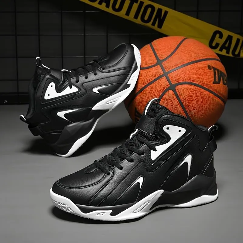 Plus Size Men's High-Top Basketball Shoes: Comfy, Breathable, Non-Slip, Shock-Absorbent Lace-Ups - Perfect for Indoor & Outdoor Training, Running, & Walking