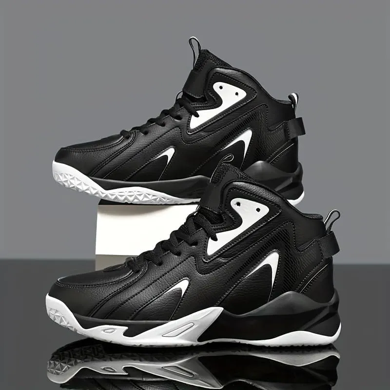 Plus Size Men's High-Top Basketball Shoes: Comfy, Breathable, Non-Slip, Shock-Absorbent Lace-Ups - Perfect for Indoor & Outdoor Training, Running, & Walking