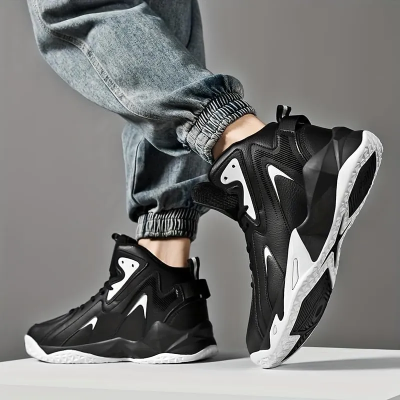 Plus Size Men's High-Top Basketball Shoes: Comfy, Breathable, Non-Slip, Shock-Absorbent Lace-Ups - Perfect for Indoor & Outdoor Training, Running, & Walking