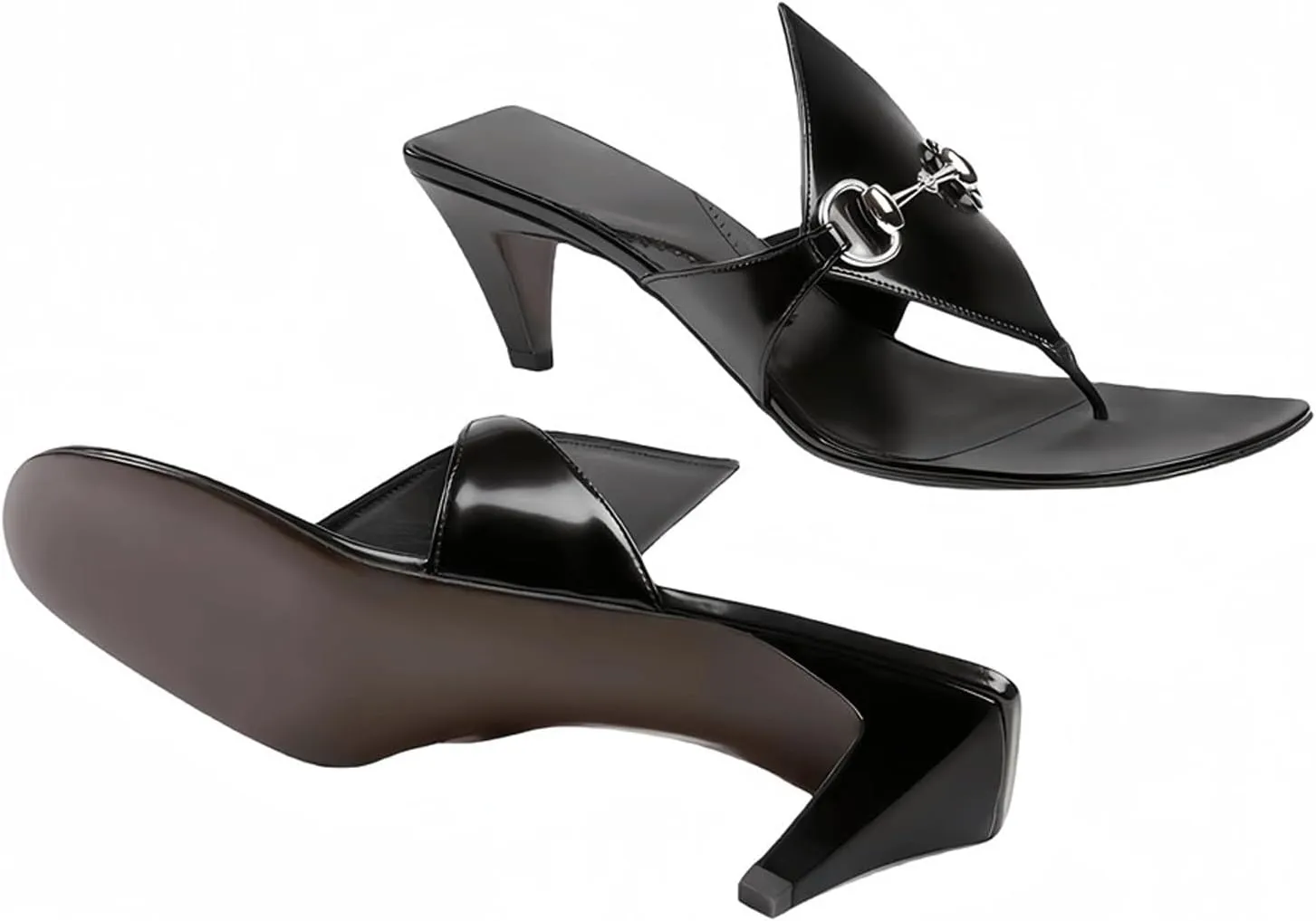 Plus Size Women's Summer Low Heel High Heels Leather Square Toe Flip Flops Elegant Horsebit Sandals