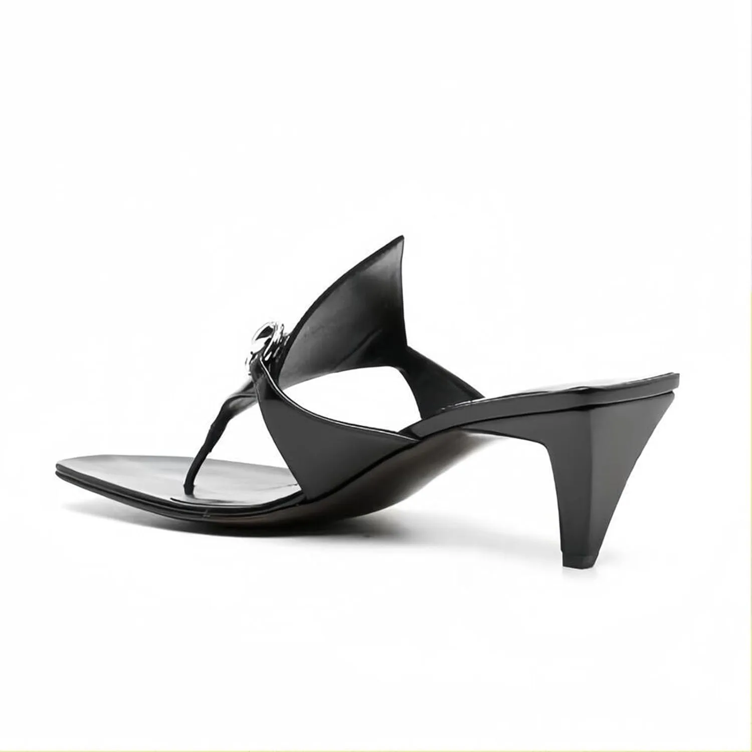 Plus Size Women's Summer Low Heel High Heels Leather Square Toe Flip Flops Elegant Horsebit Sandals