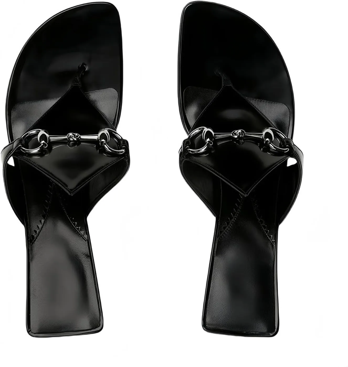 Plus Size Women's Summer Low Heel High Heels Leather Square Toe Flip Flops Elegant Horsebit Sandals