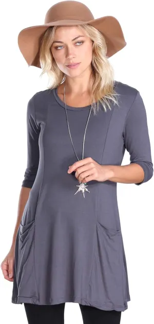 Popana Womens 3/4 Sleeve Tunic Top with Pockets - Made in USA Long Shirts to Wear with Leggings - Tunic Pullover for Women