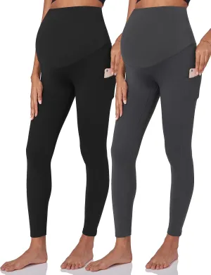 POSHDIVAH Women's Maternity Fleece Lined Leggings Over The Belly Pregnancy Winter Warm Yoga Workout Active Pants with Pockets