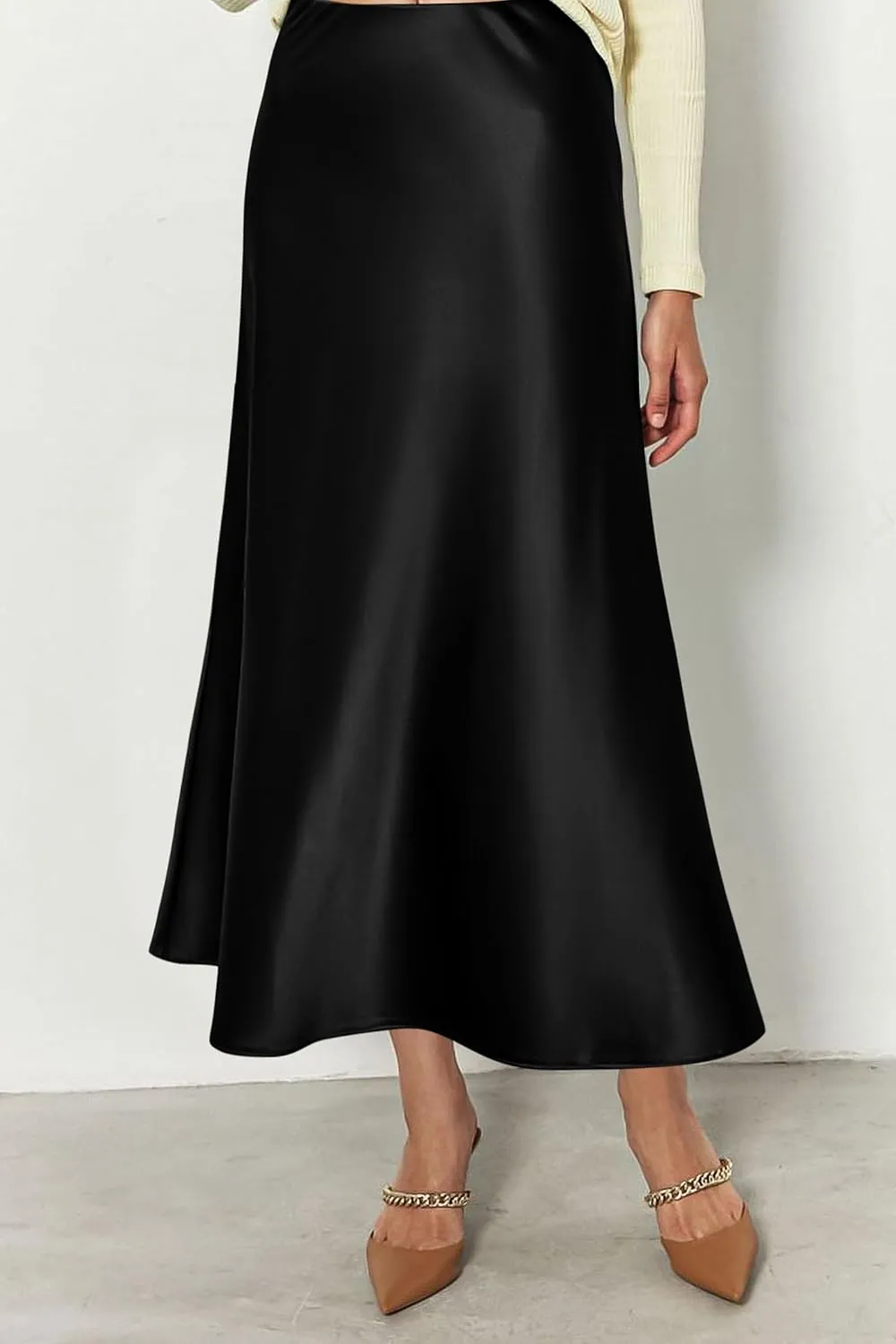 PRETTYGARDEN Women's Summer Midi Satin Skirt Dressy Casual High Waisted A Line Flowy Ruffle Elegant Party Skirts