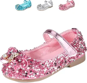 Princess Girls Mary Jane Ballet Flats Dance Party Cosplay Shoes Glitter Flower Girl Dress Wedding Shoes for Kid Toddler