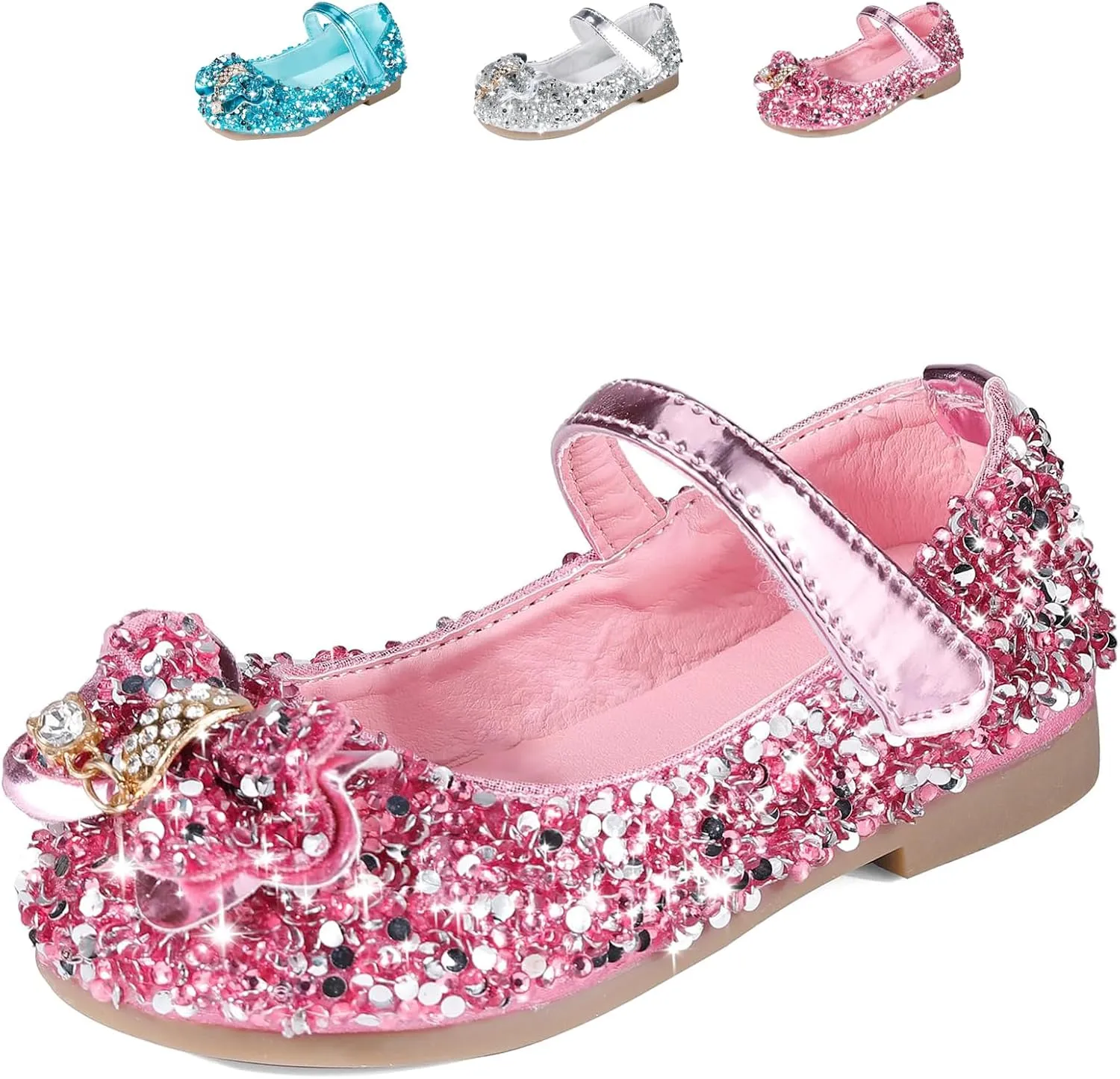 Princess Girls Mary Jane Ballet Flats Dance Party Cosplay Shoes Glitter Flower Girl Dress Wedding Shoes for Kid Toddler
