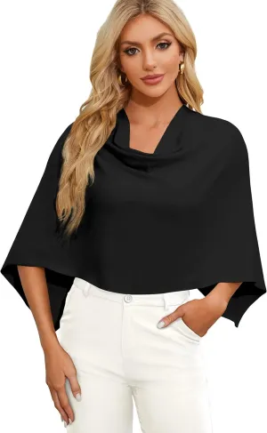 PULI Women Capri Poncho Sweater Slimming Fit Cropped Versatile Shawl Soft Knit Wraps Cowl Neck Short Tops
