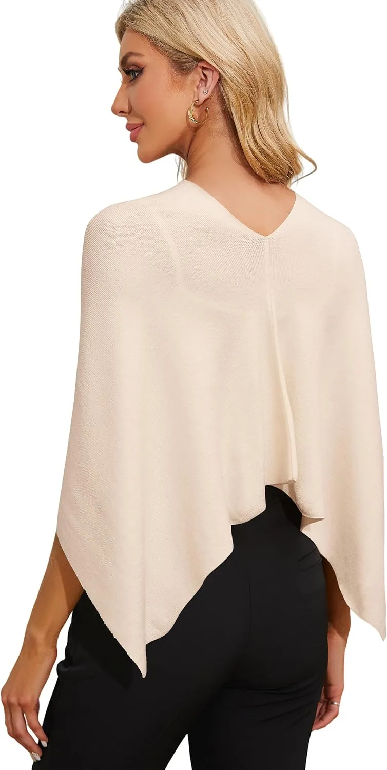 PULI Women Capri Poncho Sweater Slimming Fit Cropped Versatile Shawl Soft Knit Wraps Cowl Neck Short Tops