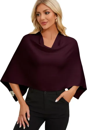 PULI Women Capri Poncho Sweater Slimming Fit Cropped Versatile Shawl Soft Knit Wraps Cowl Neck Short Tops