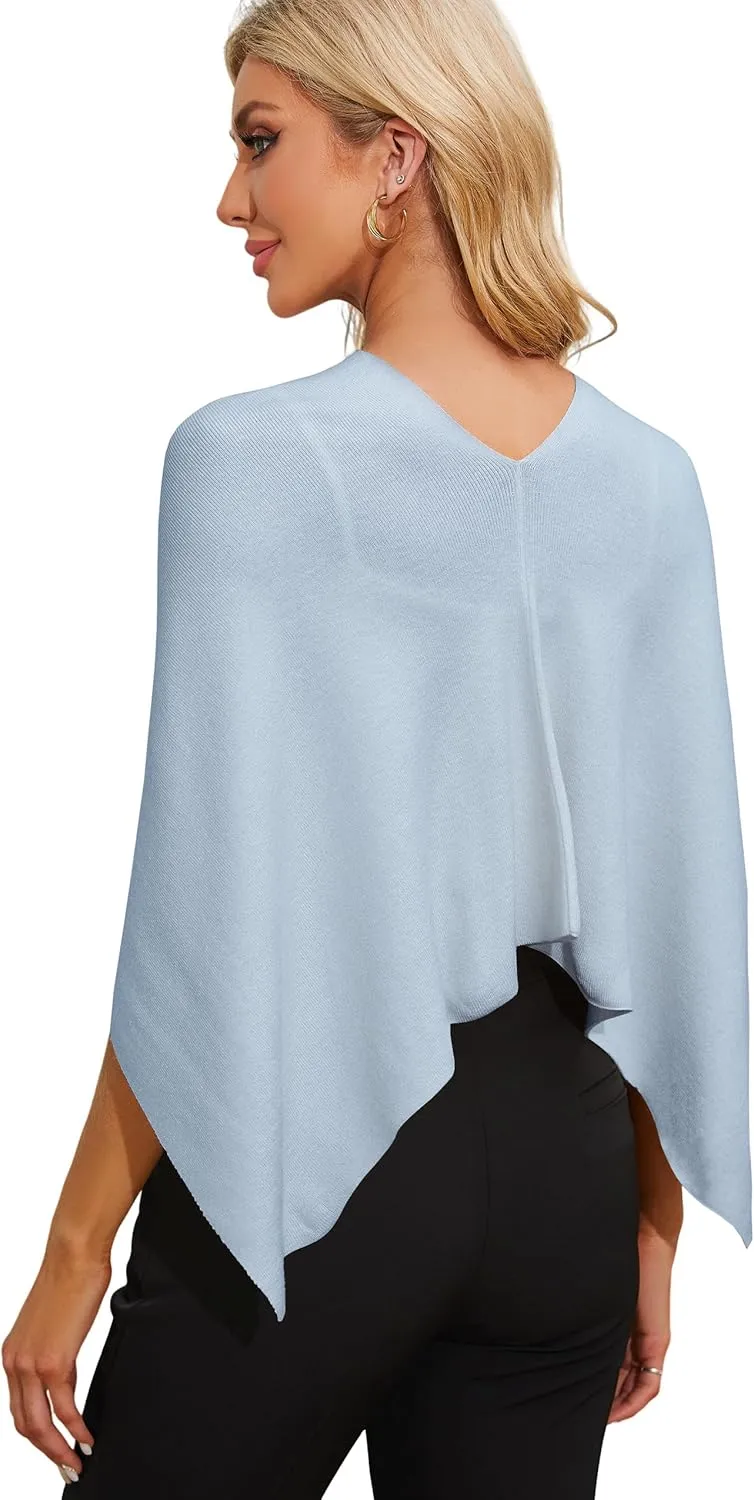 PULI Women Capri Poncho Sweater Slimming Fit Cropped Versatile Shawl Soft Knit Wraps Cowl Neck Short Tops