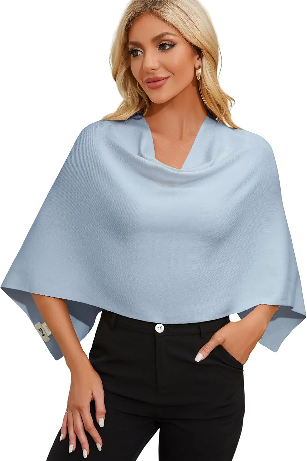 PULI Women Capri Poncho Sweater Slimming Fit Cropped Versatile Shawl Soft Knit Wraps Cowl Neck Short Tops