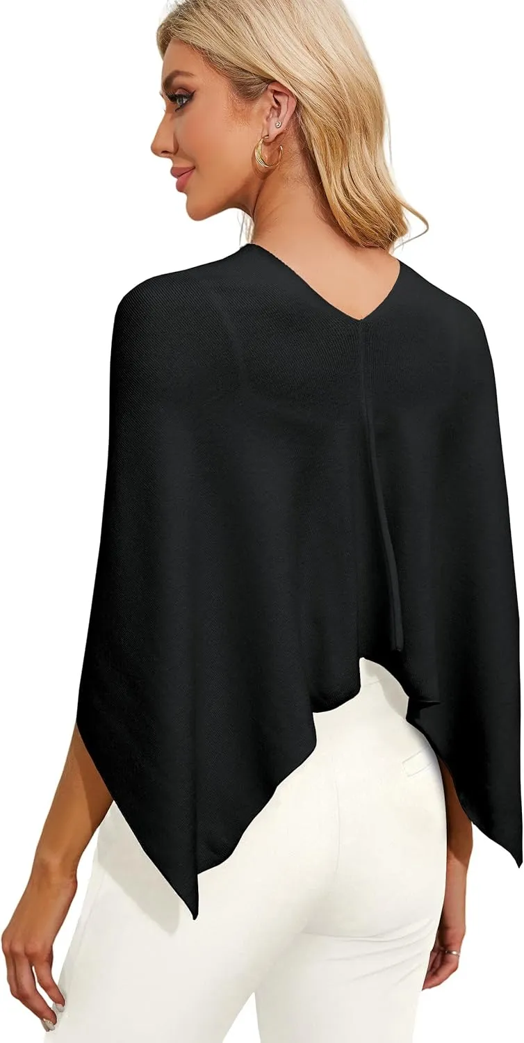 PULI Women Capri Poncho Sweater Slimming Fit Cropped Versatile Shawl Soft Knit Wraps Cowl Neck Short Tops