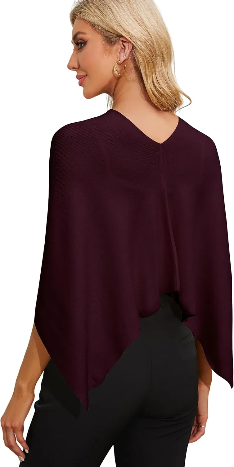 PULI Women Capri Poncho Sweater Slimming Fit Cropped Versatile Shawl Soft Knit Wraps Cowl Neck Short Tops