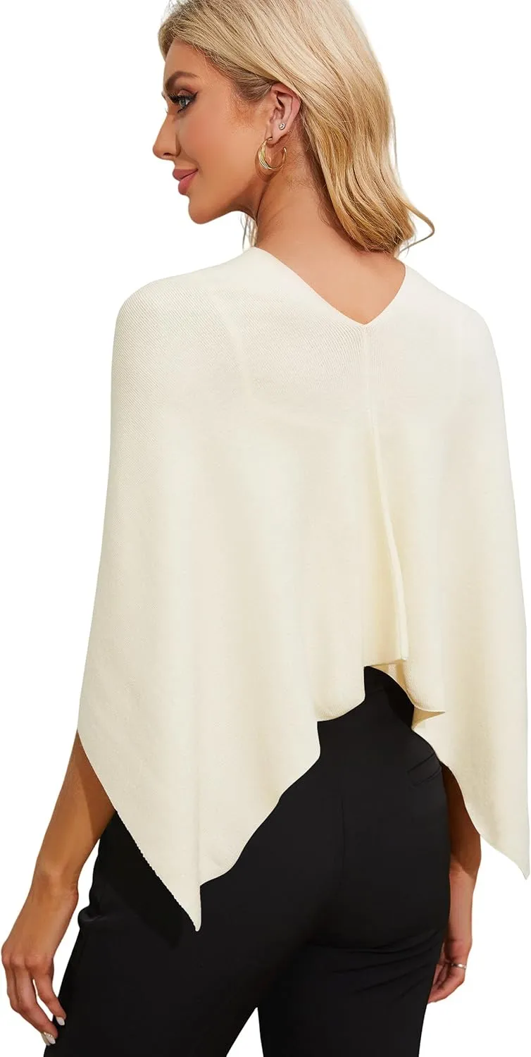 PULI Women Capri Poncho Sweater Slimming Fit Cropped Versatile Shawl Soft Knit Wraps Cowl Neck Short Tops