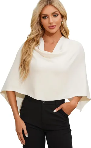 PULI Women Capri Poncho Sweater Slimming Fit Cropped Versatile Shawl Soft Knit Wraps Cowl Neck Short Tops