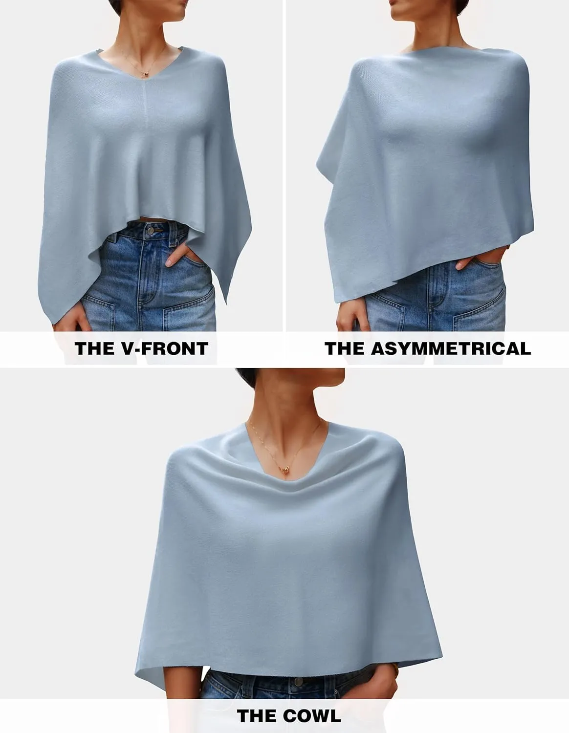 PULI Women Capri Poncho Sweater Slimming Fit Cropped Versatile Shawl Soft Knit Wraps Cowl Neck Short Tops