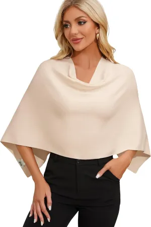 PULI Women Capri Poncho Sweater Slimming Fit Cropped Versatile Shawl Soft Knit Wraps Cowl Neck Short Tops