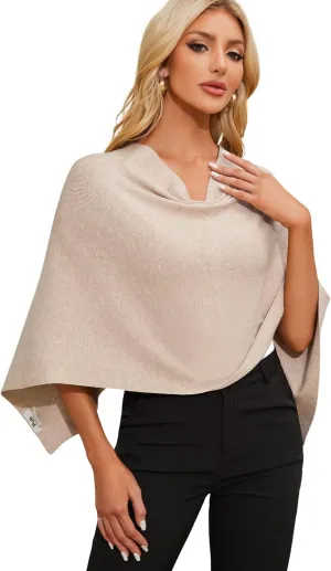 PULI Women Capri Poncho Sweater Slimming Fit Cropped Versatile Shawl Soft Knit Wraps Cowl Neck Short Tops