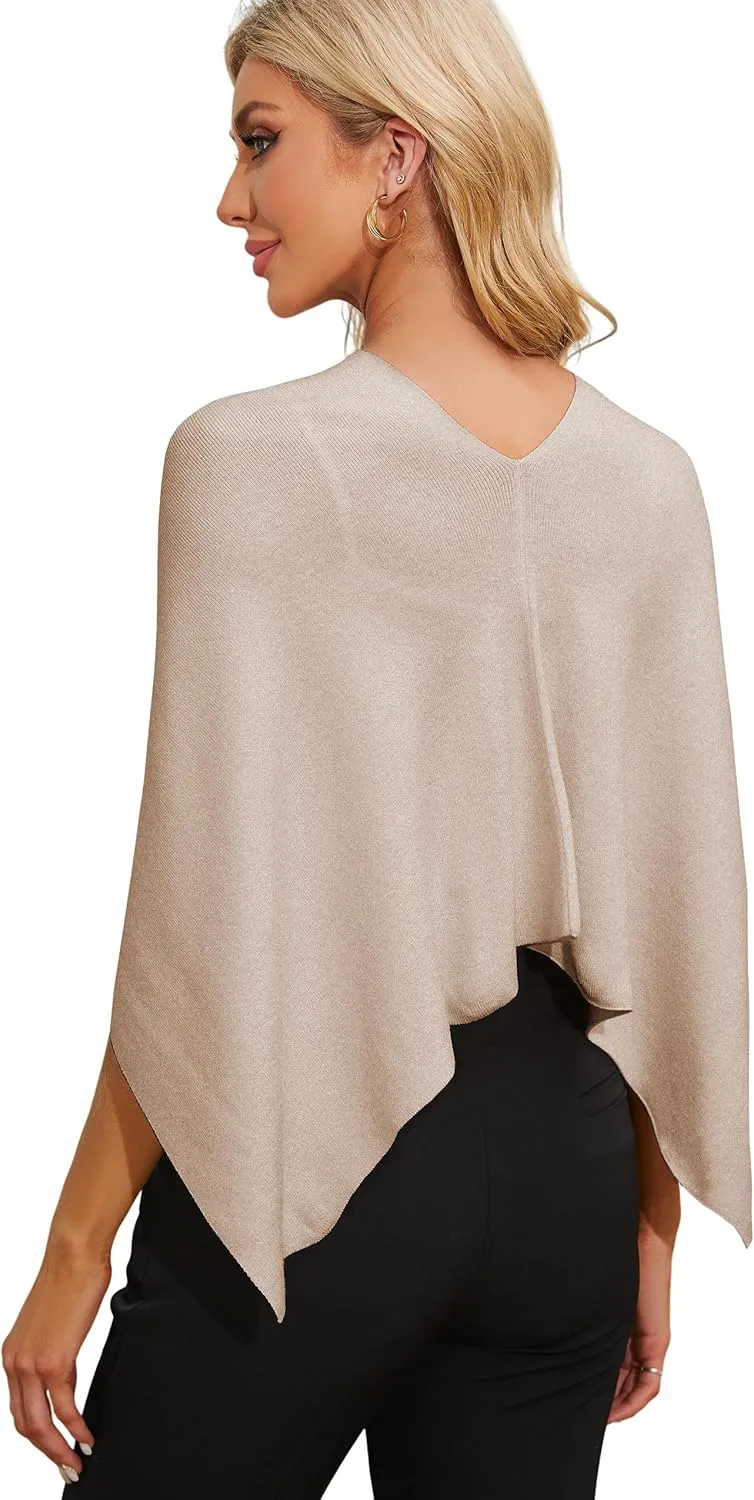 PULI Women Capri Poncho Sweater Slimming Fit Cropped Versatile Shawl Soft Knit Wraps Cowl Neck Short Tops