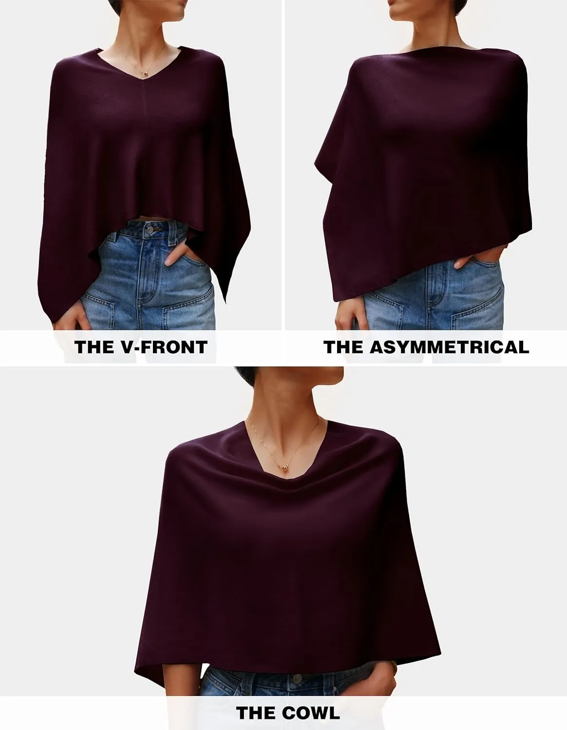 PULI Women Capri Poncho Sweater Slimming Fit Cropped Versatile Shawl Soft Knit Wraps Cowl Neck Short Tops