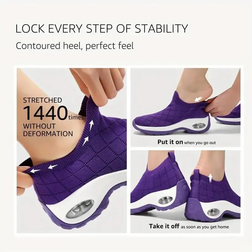 Rayootd Orthopedic Shoes for Women, Ergonomic Pain Relief Shoe, Women's Knitted Woven Low Top Walking Mesh Air Cushion Sock Sneakers Slip On