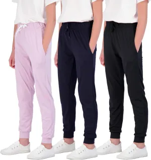 Real Essentials 3 Pack: Girls' Lounge Joggers Soft Athletic Performance Casual Sweatpants(Ages 7-16)