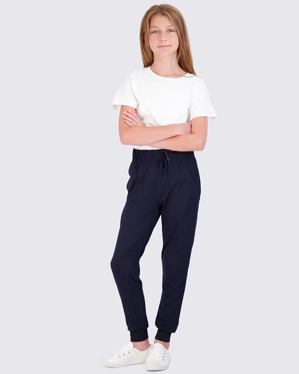 Real Essentials 3 Pack: Girls' Lounge Joggers Soft Athletic Performance Casual Sweatpants(Ages 7-16)