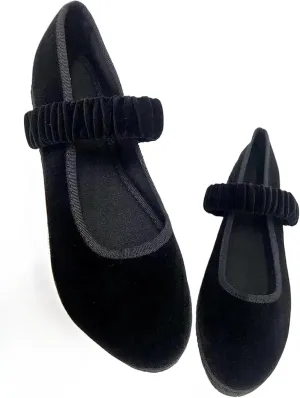Red Ballet Flats Women Velvet Mary Jane Shoes Suede Ballet Flats Burgundy Flats Y2k Shoes 2024
