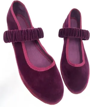 Red Ballet Flats Women Velvet Mary Jane Shoes Suede Ballet Flats Burgundy Flats Y2k Shoes 2024