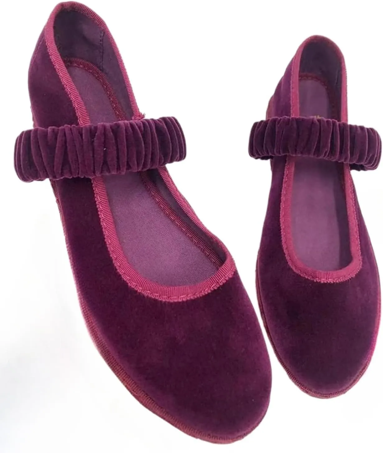 Red Ballet Flats Women Velvet Mary Jane Shoes Suede Ballet Flats Burgundy Flats Y2k Shoes 2024