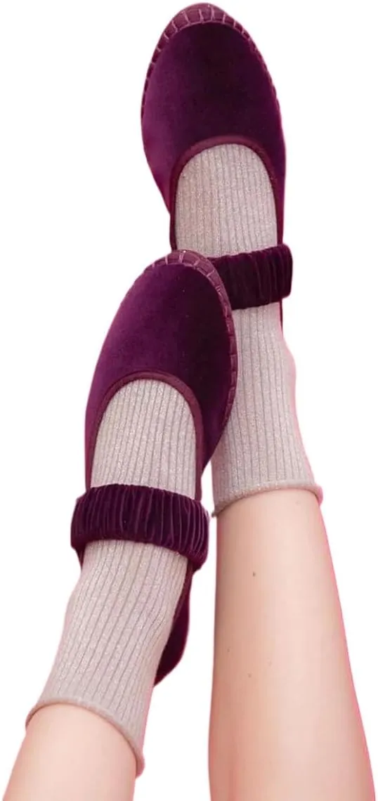 Red Ballet Flats Women Velvet Mary Jane Shoes Suede Ballet Flats Burgundy Flats Y2k Shoes 2024