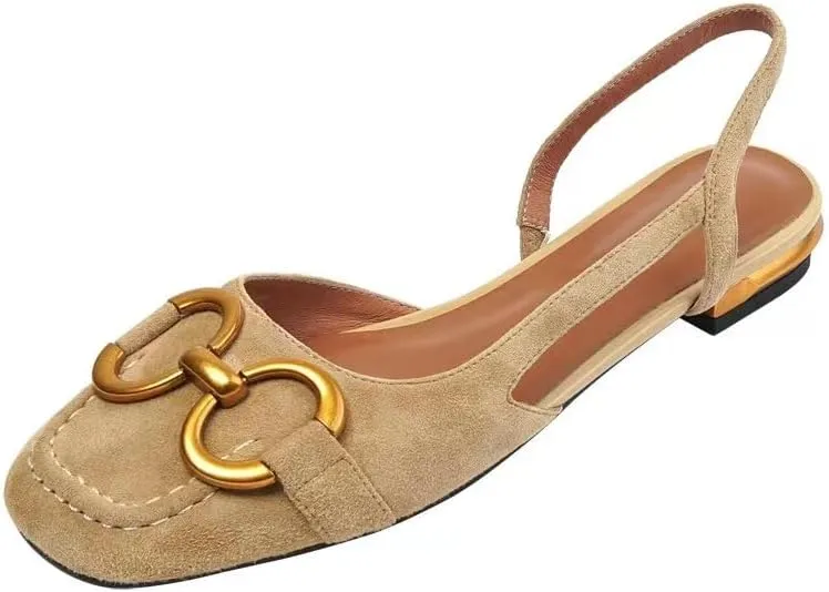 Retro style new flat sandals women's summer baotou thick with horse bit buckle low heel shoes