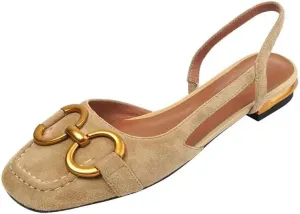Retro style new flat sandals women's summer baotou thick with horse bit buckle low heel shoes