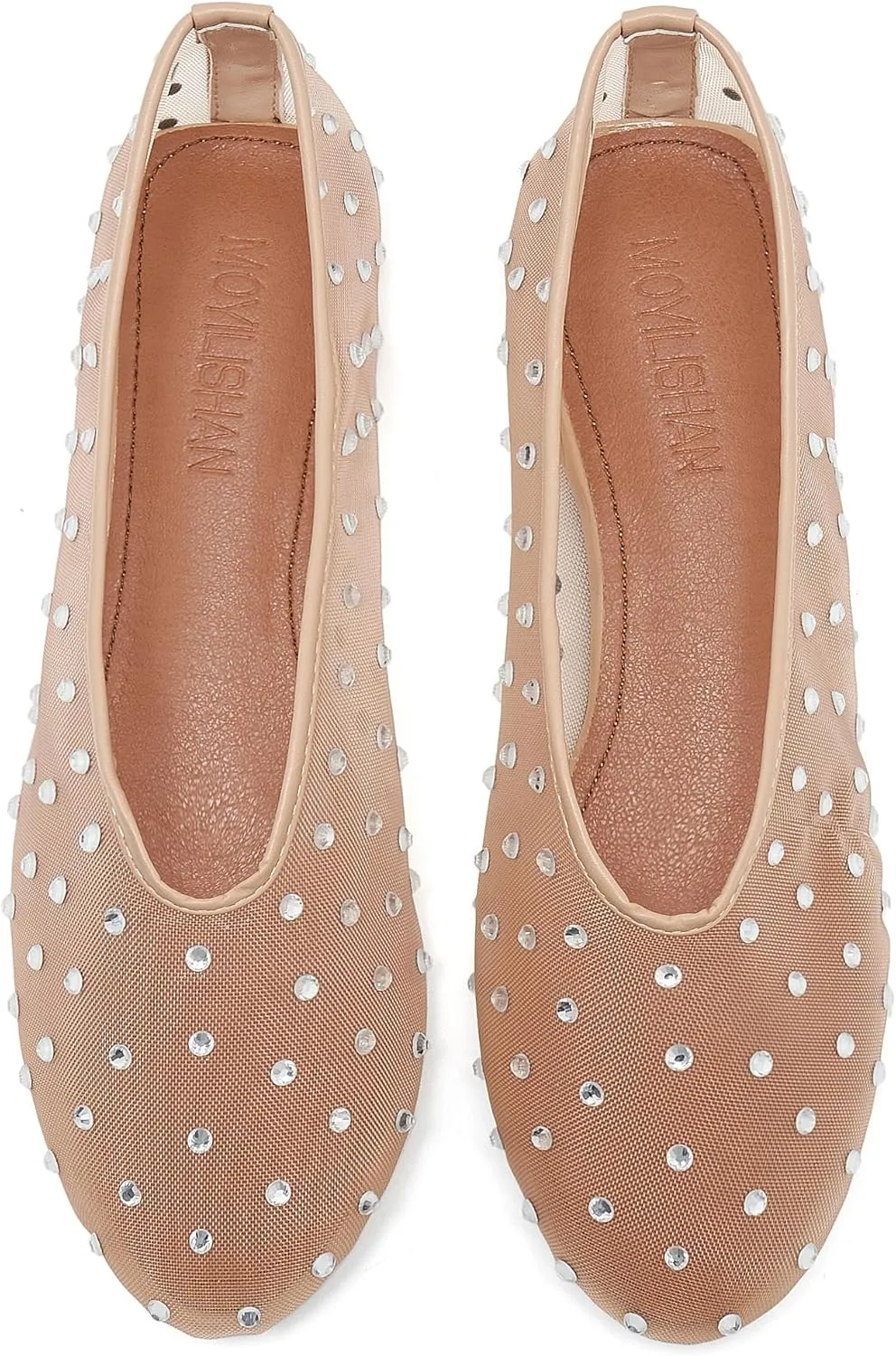 Rhinestone Ballet Flats for Women Crystal-Embellished Mesh Ballerina Shoes Comfortable Casual Dress Flat Shoe