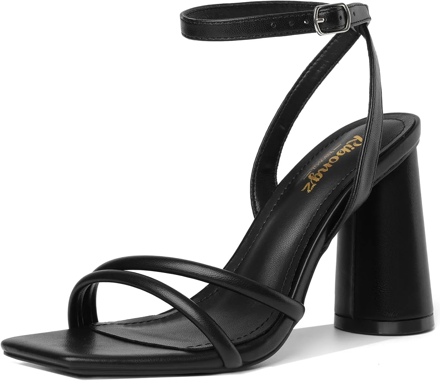 RIBONGZ Block Heels Prom Heeled Sandals for Women Chunky Square Open Toe Strappy High Heels Ankle Strap Wedding Bridal Shoes High Heel Sandals for Party Dress