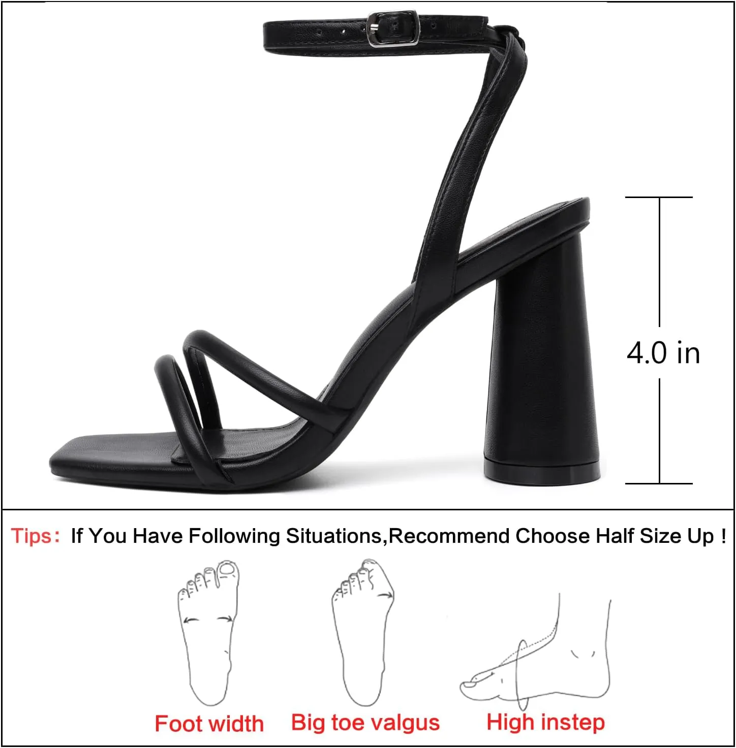 RIBONGZ Block Heels Prom Heeled Sandals for Women Chunky Square Open Toe Strappy High Heels Ankle Strap Wedding Bridal Shoes High Heel Sandals for Party Dress