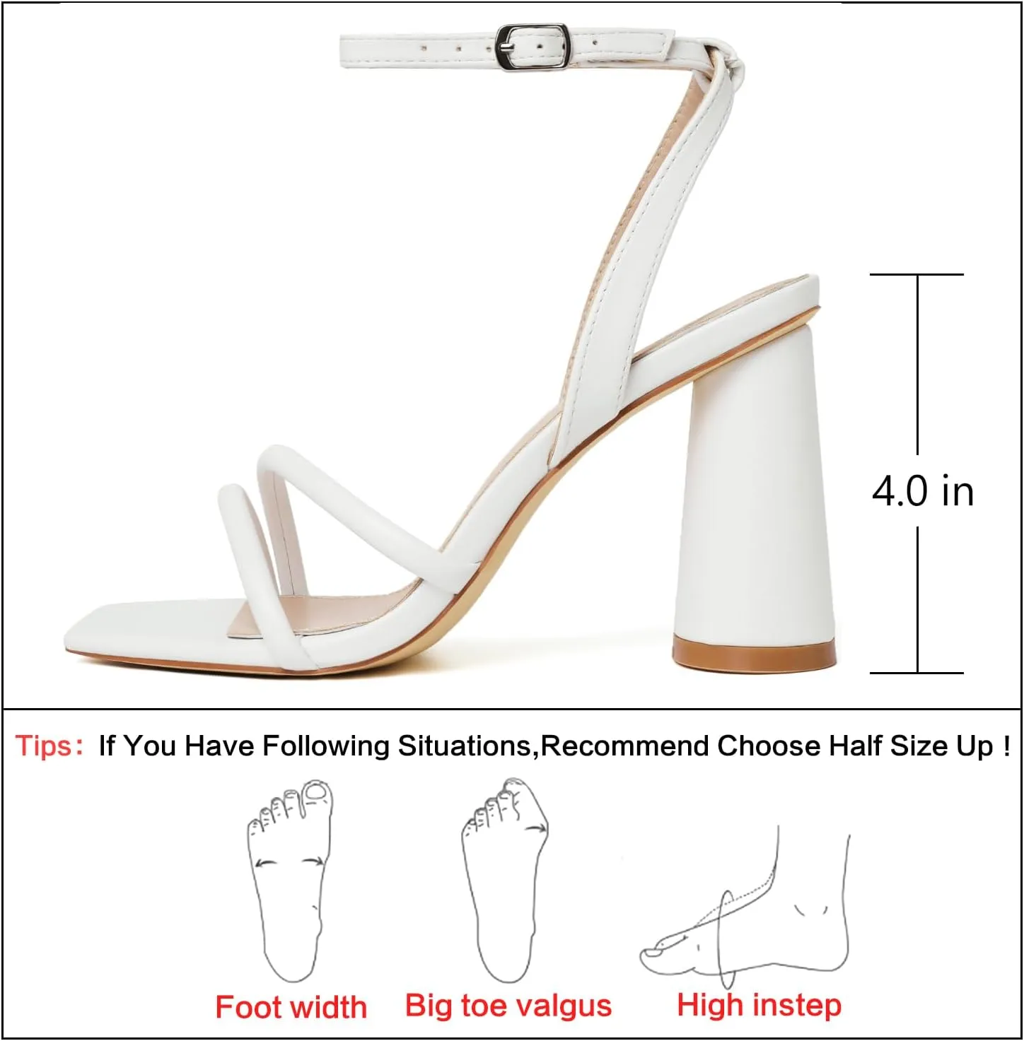 RIBONGZ Block Heels Prom Heeled Sandals for Women Chunky Square Open Toe Strappy High Heels Ankle Strap Wedding Bridal Shoes High Heel Sandals for Party Dress