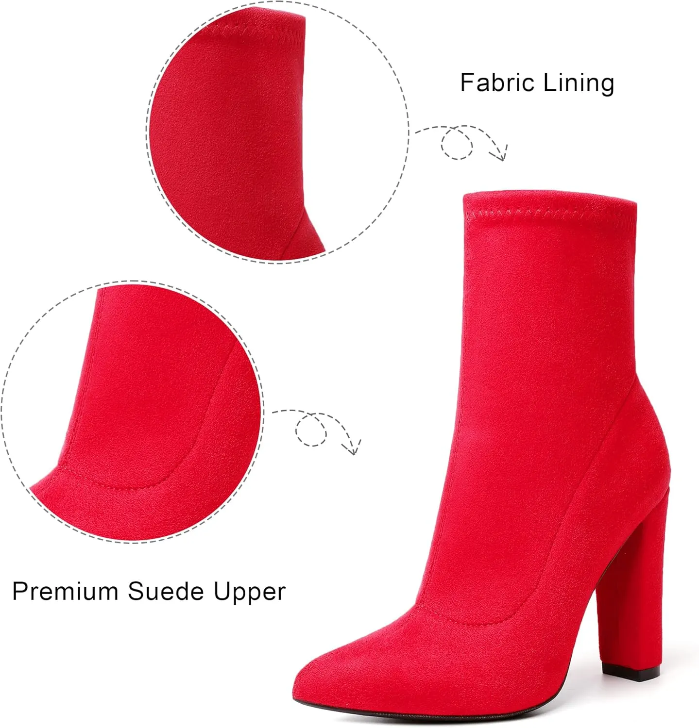 risdoada Women's Sock Boots Chunky Heel Ankle Booties Elastic Suede Pointed Toe Fall Winter High Heeled Mid Calf Boots