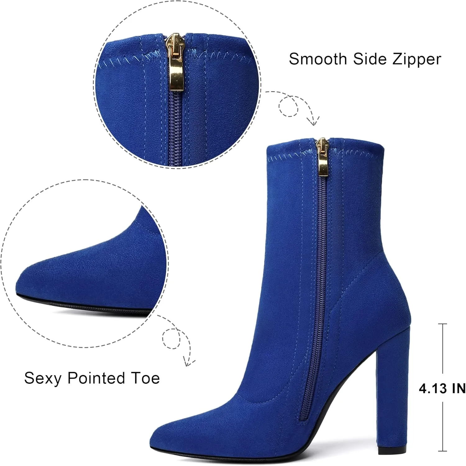 risdoada Women's Sock Boots Chunky Heel Ankle Booties Elastic Suede Pointed Toe Fall Winter High Heeled Mid Calf Boots