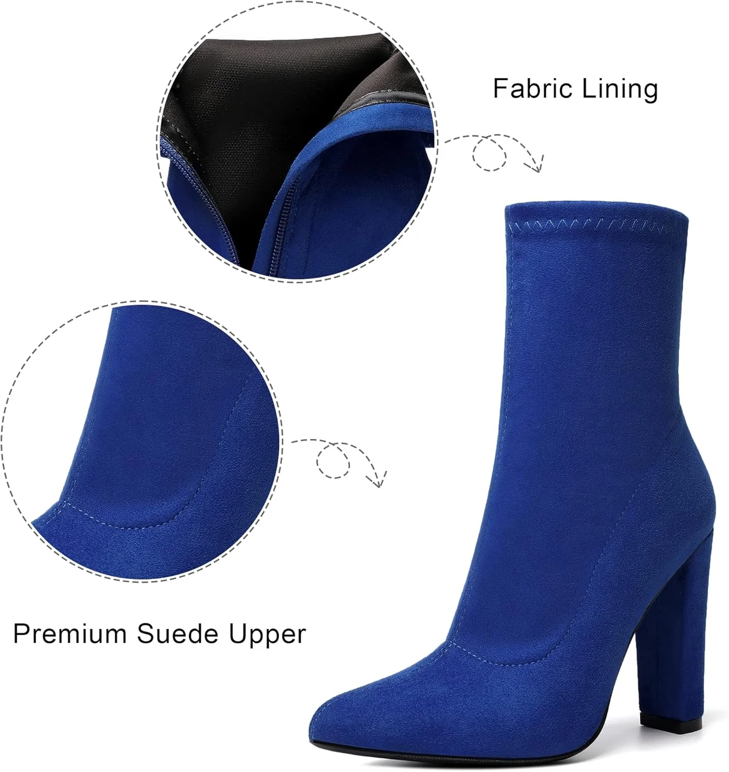 risdoada Women's Sock Boots Chunky Heel Ankle Booties Elastic Suede Pointed Toe Fall Winter High Heeled Mid Calf Boots