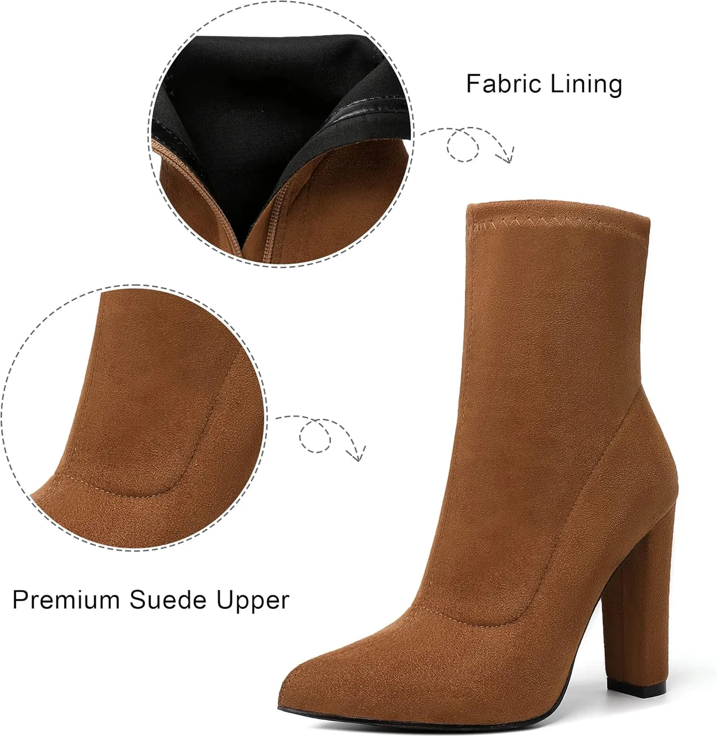 risdoada Women's Sock Boots Chunky Heel Ankle Booties Elastic Suede Pointed Toe Fall Winter High Heeled Mid Calf Boots